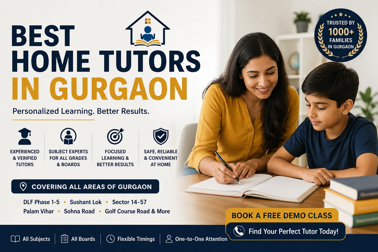 Home tutor teaching a student at home in Gurgaon